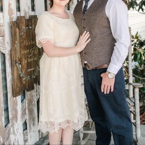 Boho Ivory crochet style lace midi length dress